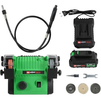 Preview: Smerigliatrice doppia a batteria con dischi per affilare e lucidare - affila coltelli, trapani e forbici, mobile e flessibile 