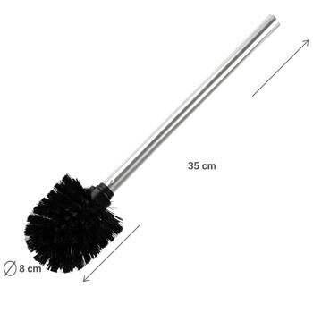 Preview: Lot de 3 Brosses WC Noir-Argent - Poils Plastique Durables & Efficaces - Polypropylène Ø 8 x H 35 cm - Nettoyage Facile des Toilettes