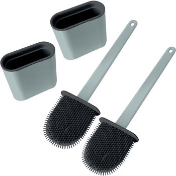 Preview: 2er-Set WC-Silikonbürste anthrazit - Flexible Borsten für optimale Hygiene - Erreicht schwer zugängliche Bereiche - Schmutzabweisend, formstabil & gründlich