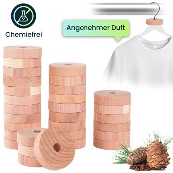 Preview: Premium Zedernholz Mottenringe 30er-Set: Natürlicher Mottenschutz für Kleiderschrank & Garderobe, Passend für alle Kleiderbügel