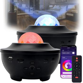 Set of 2 laser starry-sky projectors - Bluetooth speaker & voice control via app - Coverage up to 200 m² - WiFi, RGBW LED, night light & timer