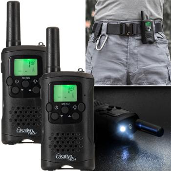 Preview: 4 talkies-walkies professionnels avec clip de ceinture et lampe de poche, 10 km de portée, 8 canaux, station de chargement, 8 heures d’autonomie