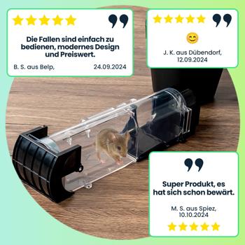 Preview: 2er-Set Tierfreundliche Lebendfalle für Mäuse: Wiederverwendbare, transparente Mausefalle (31,5x7,5x8cm) für humanen Fang – Sicher & effektiv