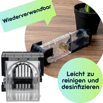 Preview: 2er-Set Tierfreundliche Lebendfalle für Mäuse: Wiederverwendbare, transparente Mausefalle (31,5x7,5x8cm) für humanen Fang – Sicher & effektiv