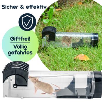 Preview: 2er-Set Tierfreundliche Lebendfalle für Mäuse: Wiederverwendbare, transparente Mausefalle (31,5x7,5x8cm) für humanen Fang – Sicher & effektiv