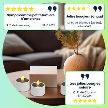 Preview: Lot 8 Bougies à Réchaud LED Solaires - Lumière Blanc Chaud, Effet Flamme Scintillant, Capteur Crépusculaire - IP44, Sans Fil, Autonomes, Économiques