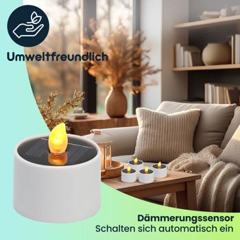 Preview: 16er-Set Solar-LED-Teelichter – wetterfest (IP44), mit Dämmerungssensor & warmweissem Licht – kabellos, energiesparend & ideal für Garten, Balkon & Deko