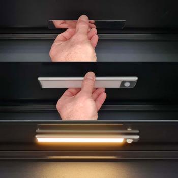 Preview: Réglette LED Sans Fil - Capteur Mouvement 5m - Fixation Magnétique Adhésive - Lumière 3000K 110lm - Rechargeable USB-C 1100mAh - 20,5cm Argenté
