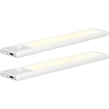 Preview: 2 Réglettes LED Sans Fil - Capteur de Mouvement - 20,5 cm Aluminium - Batterie 1100 mAh USB-C - Luminosité 110 lm 3000K