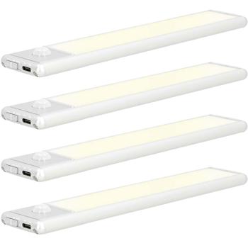 Preview: Réglettes LED sans fil - Capteur de mouvement - 20,5 cm aluminium-argenté - Batterie 1100 mAh USB-C - Éclairage armoires-tiroirs-escaliers