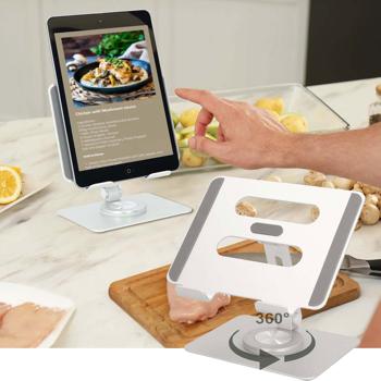 Preview: Aluminum tablet holder, 360° rotatable - Flexible holder for all tablets, adjustable tablet stand