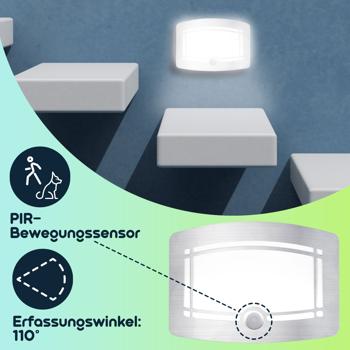 Preview: 2er-Set Helle Batterie-LED-Wandleuchte, Aluminium und Kunststoff, 2 Leuchtstufen 20-40 Lumen, PIR-Bewegungs- & Lichtsensor