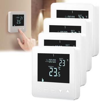4er-Set Wandthermostat für Fussbodenheizung - Programmierbar mit Touch-Tasten, LCD-Display & Urlaubsmodus - Frostschutz-Automatik, 230V