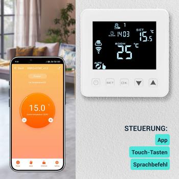 Preview: 2er-Set WLAN-Thermostat für Fussbodenheizung - App-Steuerung, Siri, Alexa, GA - Frostschutz, 2 Sensoren, LCD-Display, 5-35°C, 230V, Unterputz Preview: 2er-Set WLAN-Thermostat für Fussbodenheizung - App-Steuerung, Siri, Alexa, GA - Frostschutz, 2 Sensoren, LCD-Display, 5-35°C, 230V, Unterputz