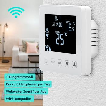 Preview: 2er-Set WLAN-Thermostat für Fussbodenheizung - App-Steuerung, Siri, Alexa, GA - Frostschutz, 2 Sensoren, LCD-Display, 5-35°C, 230V, Unterputz Preview: 2er-Set WLAN-Thermostat für Fussbodenheizung - App-Steuerung, Siri, Alexa, GA - Frostschutz, 2 Sensoren, LCD-Display, 5-35°C, 230V, Unterputz