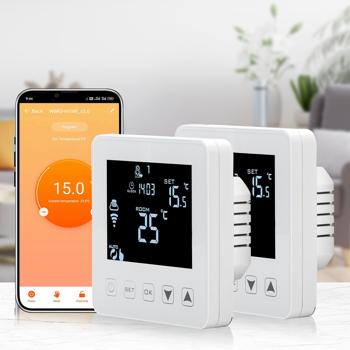 2 thermostats Wi-Fi connectés pour chauffage au sol – application, commande vocale, touches tactiles – compatibles avec Siri/Alexa/Google – économiques et confortables