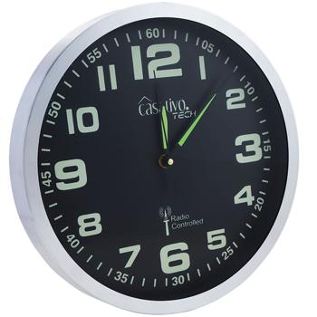 Preview:  Horloge murale radio-pilotée 30 cm – design moderne en aluminium, mouvement quartz silencieux, chiffres et aiguilles phosphorescents – idéale pour maison ou bureau, noire et argentée  Preview:  Horloge murale radio-pilotée 30 cm – design moderne en aluminium, mouvement quartz silencieux, chiffres et aiguilles phosphorescents – idéale pour maison ou bureau, noire et argentée