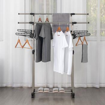Preview: Practical mobile clothes rack with double clothes rail, side hanging wings & castors - height-adjustable, stable & space-saving