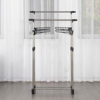 Preview: Practical mobile clothes rack with double clothes rail, side hanging wings & castors - height-adjustable, stable & space-saving