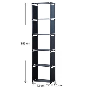 Preview: Étagère 5 compartiments 42x26x153 cm noire - Polyvalente bibliothèque rangement jouets vêtements - Robuste facile montage sans outils 25kg charge