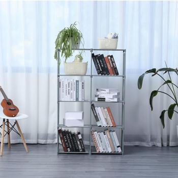 Preview: Étagère 8 compartiments tissu non tissé - Rangement livres, vêtements, jouets - Gris 85x26x125cm - Montage sans outils, 8kg/compartiment