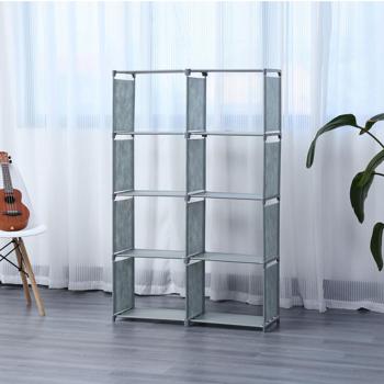 Preview: Étagère 8 compartiments tissu non tissé - Rangement livres, vêtements, jouets - Gris 85x26x125cm - Montage sans outils, 8kg/compartiment