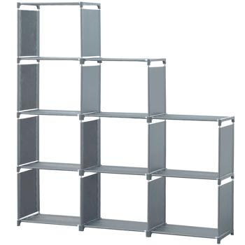 9-Fächer Treppenregal, 125x125x26cm, Grau – Metall & Vlies, einfache Montage, flexibles Stufenregal