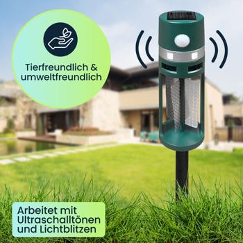 Preview: 3er-Set Solar Tiervertreiber mit Erdspiess und Bewegungssensor, Ultraschall und Lichtblitz