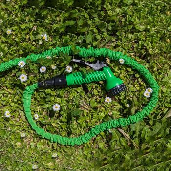 Preview: Flexible garden hose with spray: 2.5 to 7.5 m, 7 watering modes, quick-release coupling, durable and robust textile fabric & plastic