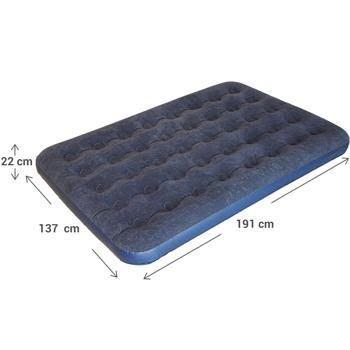 Preview: Comfortable air bed for 2 persons, 191x137x22cm, blue - soft velour surface, for guests & camping, comfortable guest bed