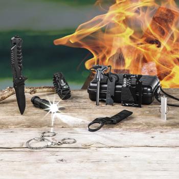 Preview: Praktisches Survival-Kit mit Wasserflasche, Klappmesser, Multitool uvm. , 9-teilig