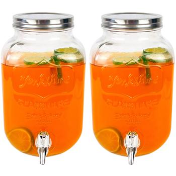 Preview: 2er-Set Vintage Glas-Getränkespender, 4 Liter, Einmachglas-Design, mit Zapfhahn & Deckel, perfekter Getränkespender für stilvolles Servieren