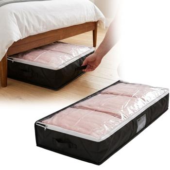 Underbed storage box with viewing window & handle – extra storage space for bed linen & clothing – 100x45x16 cm black – protection against moths & dust