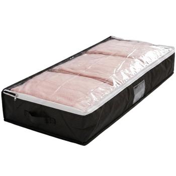 Preview: Underbed storage box with viewing window & handle – extra storage space for bed linen & clothing – 100x45x16 cm black – protection against moths & dust