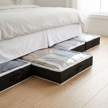 Preview: Underbed storage box with viewing window & handle – extra storage space for bed linen & clothing – 100x45x16 cm black – protection against moths & dust