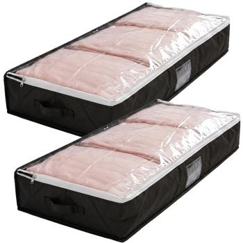 Preview: Set of 2 underbed storage boxes with viewing window & handle – extra storage for bed linen & clothing – 100x45x16 cm black – protection against moths & dust
