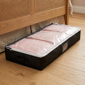 Preview: Set of 4 underbed storage boxes with viewing window & handle – extra storage for bed linen & clothing – 100 x 45 x 16 cm black – protection against moths & dust