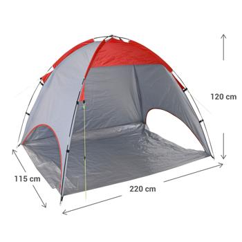 Preview: Beach tent for 2 people, incl. 8 pegs & 4 tent ropes, UV50+, red/grey