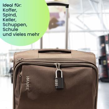 Preview: 2er Spar Set Zahlenschloss - Vorhängeschloss aus Aluminium, Bügel aus Stahl, 4-stellig, schwarz, robust und sicher, ideal für Koffer, Spind, Keller, Schuppen, Schule