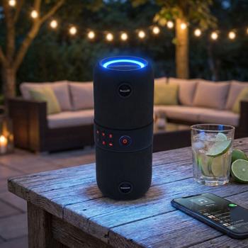 Preview: Tragbarer Bluetooth Lautsprecher 40W: LED, Stossfest & IPX6, TWS, schwarz - Kraftvoller Sound mit Lichtshow – Robust, Outdoor, für jeden Musikgenuss
