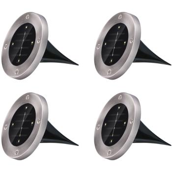 Preview: set di 4 luci solari da terra in acciaio inox, con picchetto a terra, Ø 12 x 13 cm