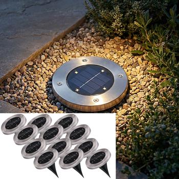 set of 12 solar floor lights made of stainless steel, with ground spike, Ø 12 x 13 cm