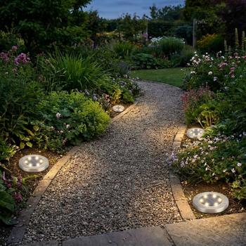 Preview: set of 16 solar floor lights made of stainless steel, with ground spike, Ø 12 x 13 cm