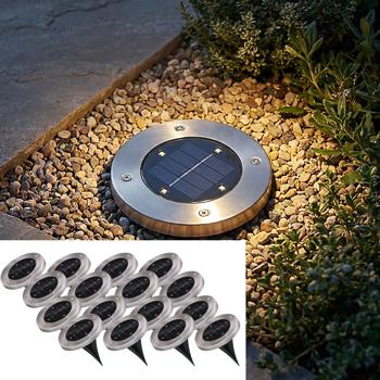 set of 16 solar floor lights made of stainless steel, with ground spike, Ø 12 x 13 cm