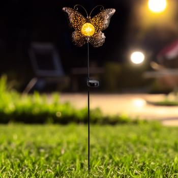 Preview: Decorazione solare a farfalla: 102 cm, vetro crepla a LED, spina da giardino - illuminazione d‘atmosfera - incantevole farfalla per giardino e aiuola
