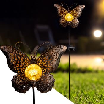 Preview: Decorazione solare a farfalla: 102 cm, vetro crepla a LED, spina da giardino - illuminazione d‘atmosfera - incantevole farfalla per giardino e aiuola