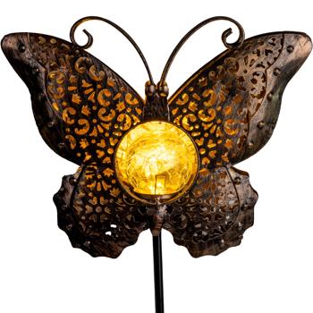 Preview: Set 2 Papillons Solaires - Fiche Jardin LED Blanc Chaud - Verre Craquelé, 102cm - Ambiance Magique Extérieur Balcon Terrasse Solaire