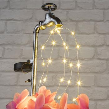 Preview: set of 2 decorative garden taps with LED solar fairy lights, 30 warm white LEDs