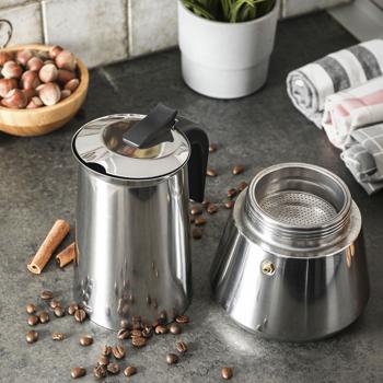 Preview: Moderna macchina da caffè espresso in acciaio inox per 9 tazze - Espresso/mocha - Caraffa di alta qualità per tutti i tipi di piano cottura, compresa l‘induzione - Utilizzo robusto