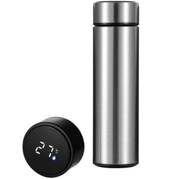 Preview: Innovative Thermo-Vakuumflasche Edelstahl (0,5L) mit Temperatur-Touchscreen - Getränk immer optimal temperiert geniessen. Modern, praktisch & BPA-frei